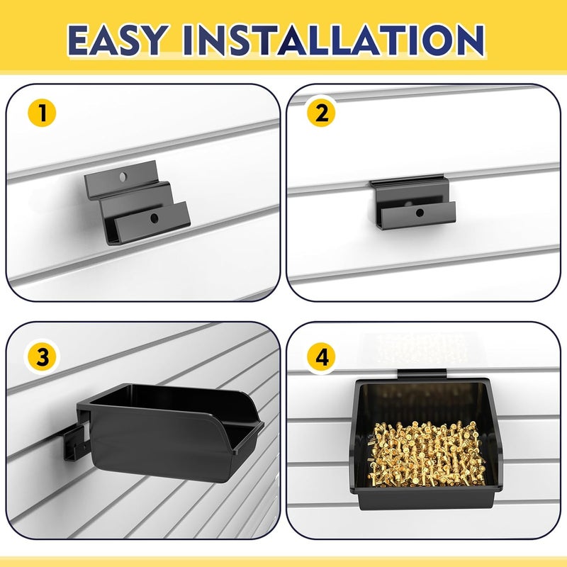 BeapTcely 6 Pack Slatwall Bins with Hooks Plastic Slatwall Organizer Slatwall Containers Workbench Bins for Slat Wall Organizing Hardware, Garage, Craft Room, Tool Shed, Hobby Supplies (6, Black) - Image 5
